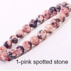 Pink Spotted Stone 8mm Natural Stone Beaded Bracelet